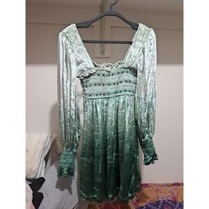 Urban Outfitters Isobel Smocked Velvet Beaded Green Ombre Dress - Size SP